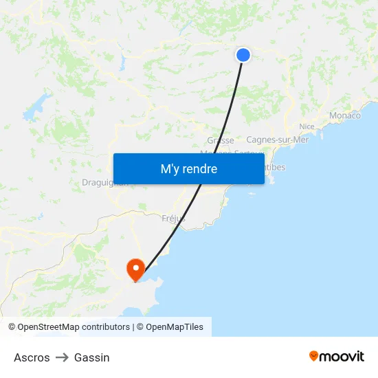 Ascros to Gassin map