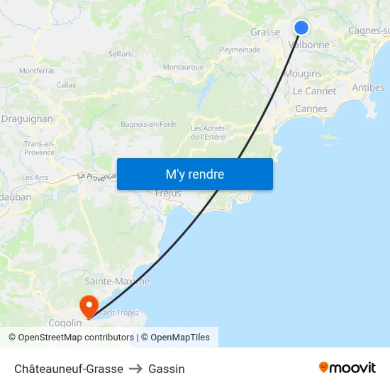 Châteauneuf-Grasse to Gassin map