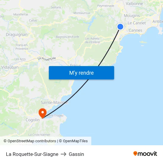 La Roquette-Sur-Siagne to Gassin map
