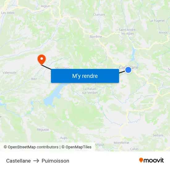 Castellane to Puimoisson map