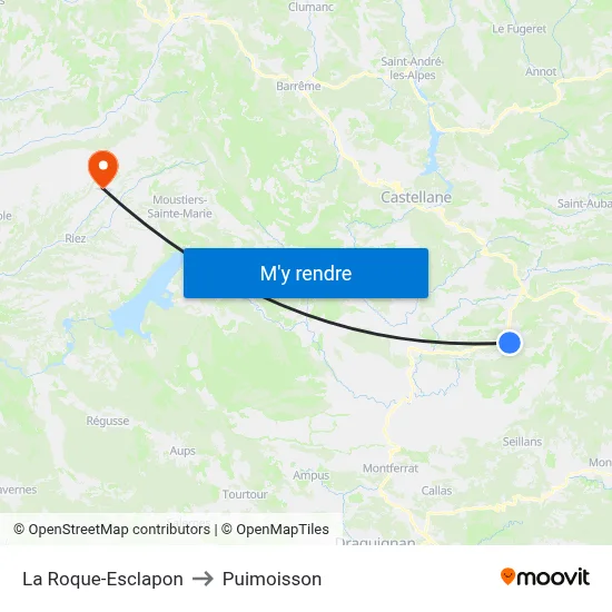 La Roque-Esclapon to Puimoisson map