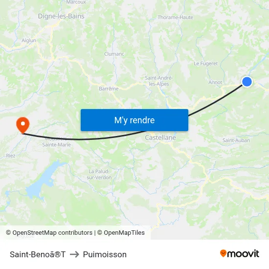 Saint-Benoã®T to Puimoisson map