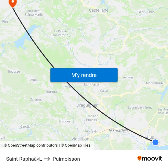 Saint-Raphaã«L to Puimoisson map