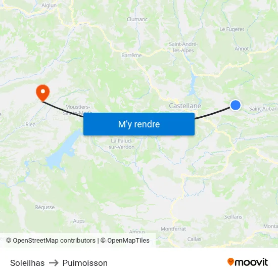 Soleilhas to Puimoisson map