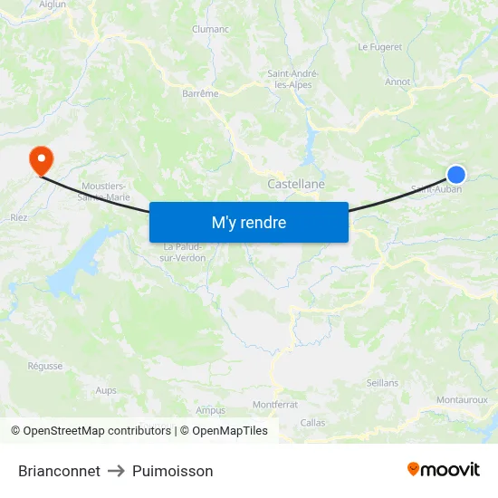 Brianconnet to Puimoisson map