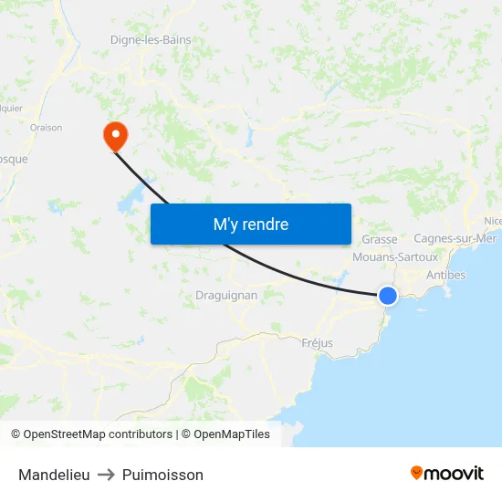 Mandelieu to Puimoisson map