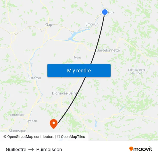 Guillestre to Puimoisson map
