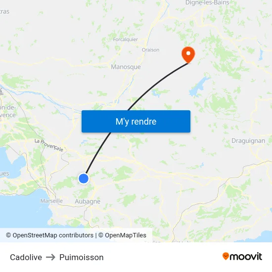 Cadolive to Puimoisson map