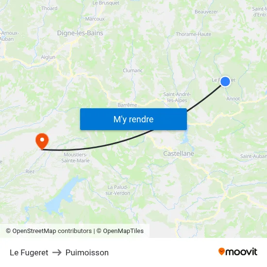 Le Fugeret to Puimoisson map