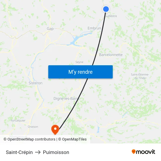 Saint-Crépin to Puimoisson map