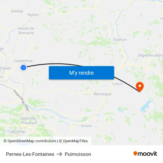 Pernes-Les-Fontaines to Puimoisson map