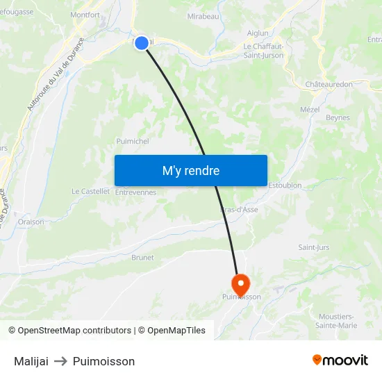 Malijai to Puimoisson map
