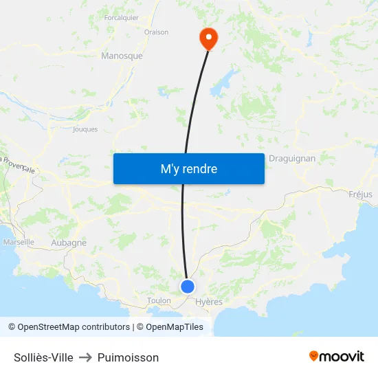 Solliès-Ville to Puimoisson map
