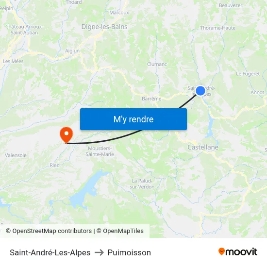 Saint-André-Les-Alpes to Puimoisson map