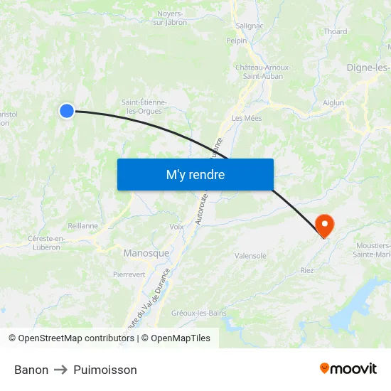 Banon to Puimoisson map