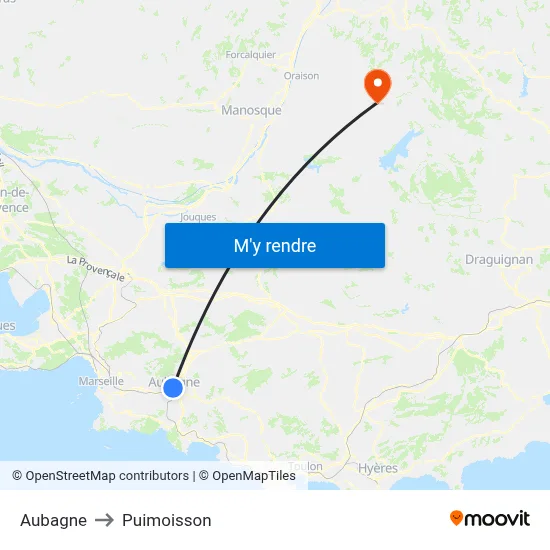 Aubagne to Puimoisson map