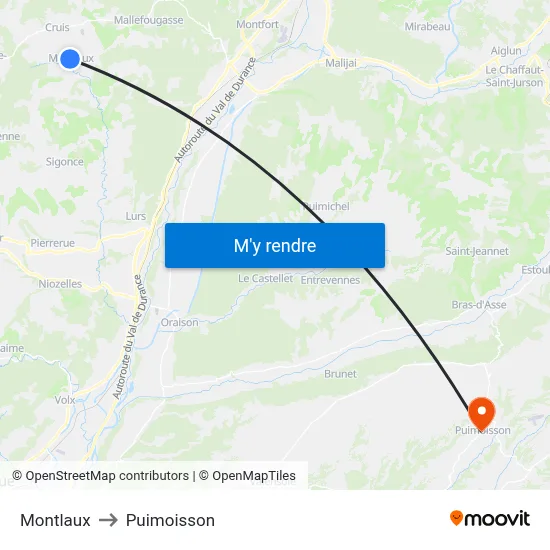 Montlaux to Puimoisson map