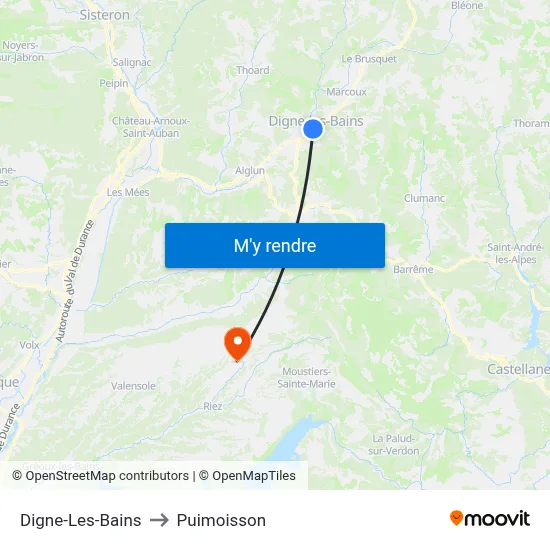 Digne-Les-Bains to Puimoisson map