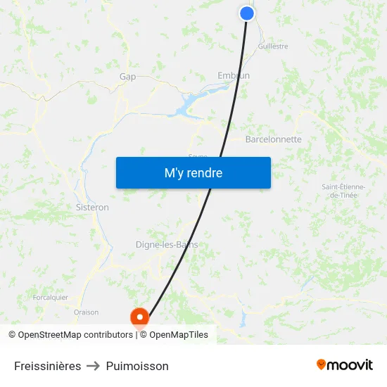 Freissinières to Puimoisson map