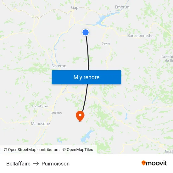 Bellaffaire to Puimoisson map