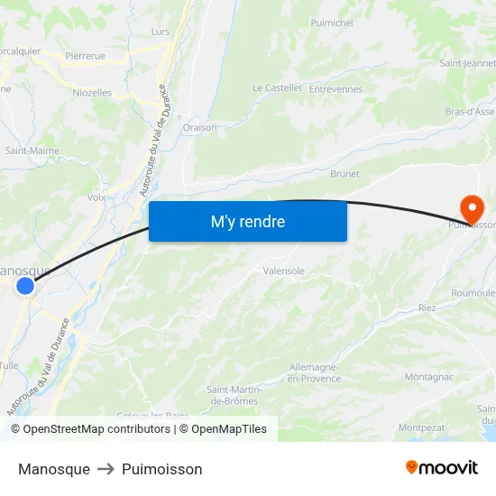 Manosque to Puimoisson map