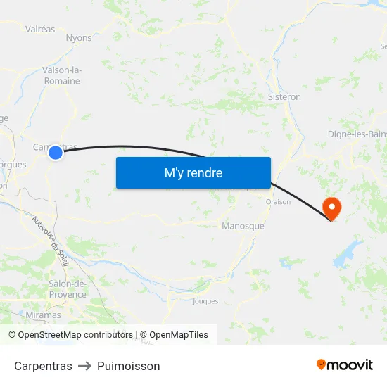 Carpentras to Puimoisson map
