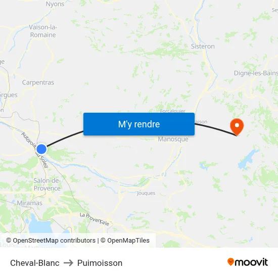 Cheval-Blanc to Puimoisson map
