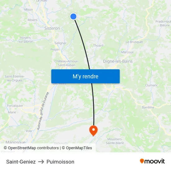 Saint-Geniez to Puimoisson map