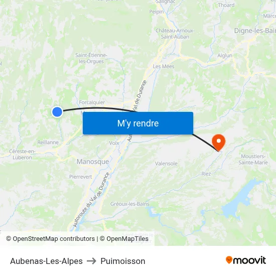 Aubenas-Les-Alpes to Puimoisson map