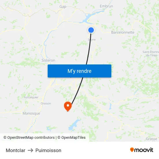 Montclar to Puimoisson map