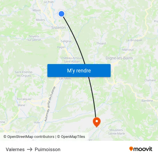 Valernes to Puimoisson map