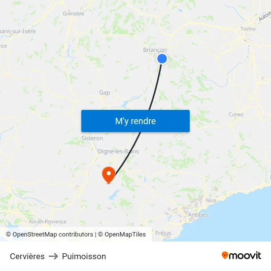 Cervières to Puimoisson map