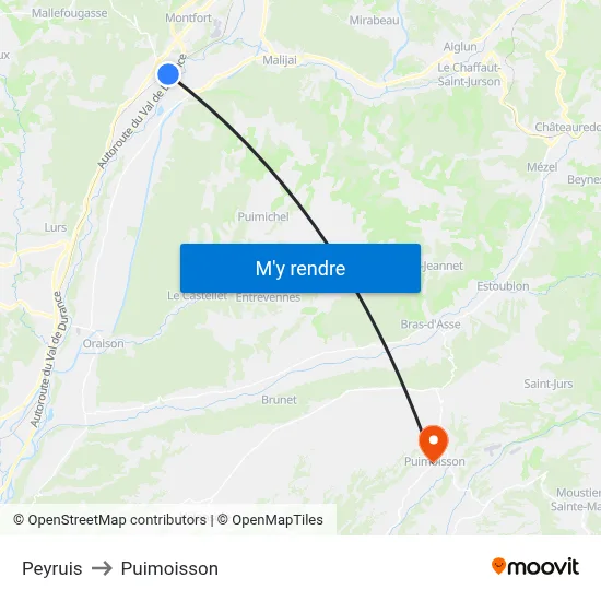 Peyruis to Puimoisson map