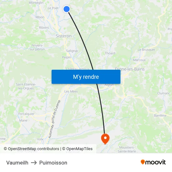 Vaumeilh to Puimoisson map
