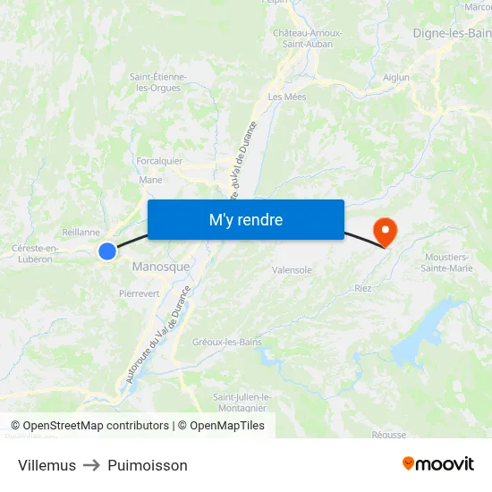Villemus to Puimoisson map