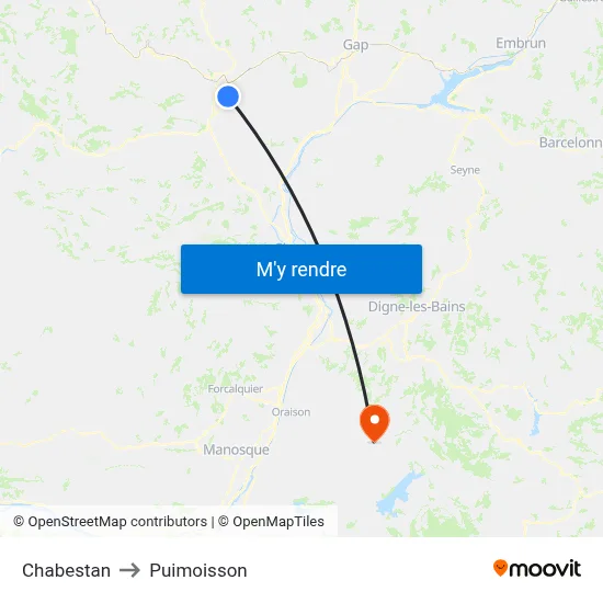 Chabestan to Puimoisson map