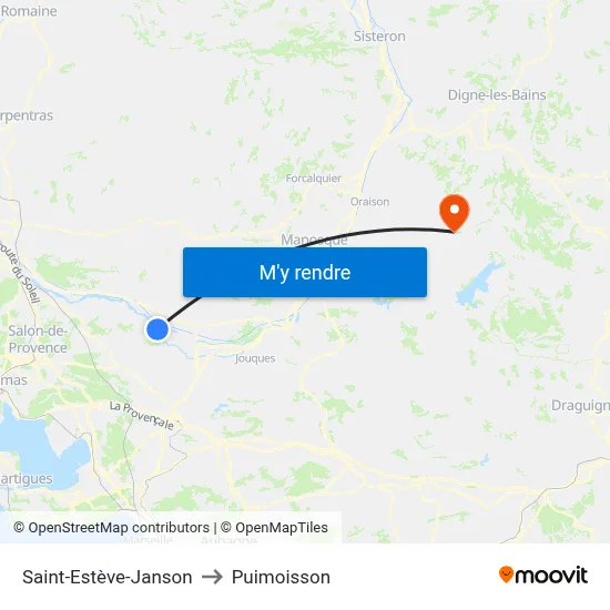 Saint-Estève-Janson to Puimoisson map