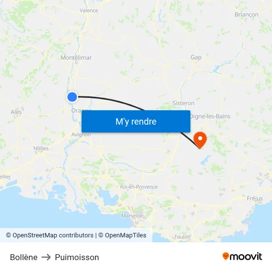 Bollène to Puimoisson map