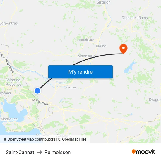 Saint-Cannat to Puimoisson map