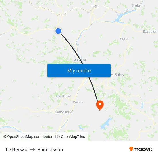Le Bersac to Puimoisson map
