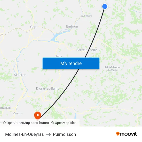 Molines-En-Queyras to Puimoisson map