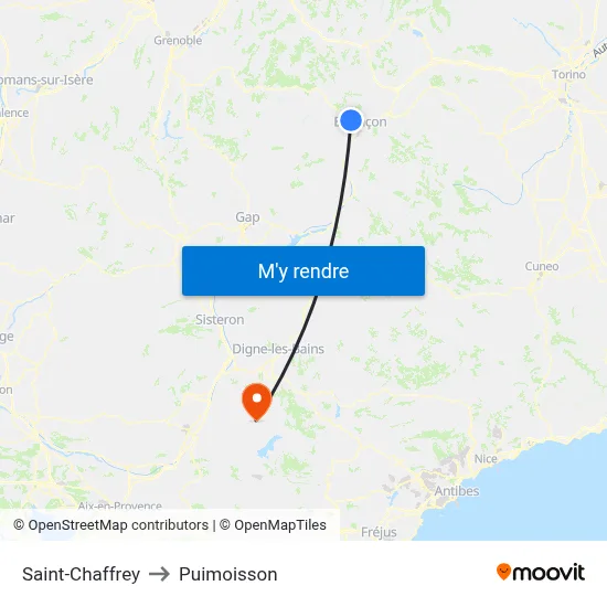 Saint-Chaffrey to Puimoisson map