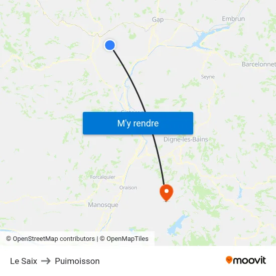 Le Saix to Puimoisson map