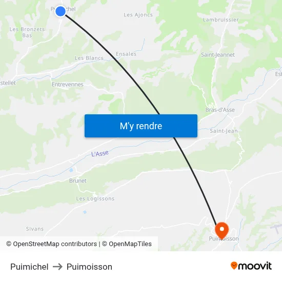 Puimichel to Puimoisson map