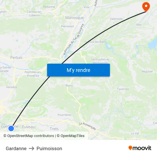 Gardanne to Puimoisson map