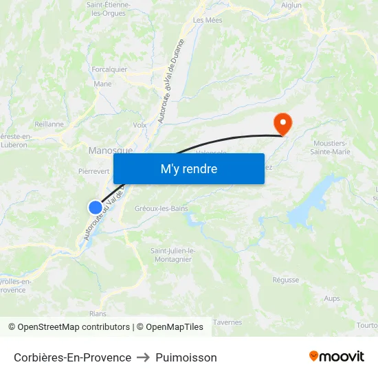 Corbières-En-Provence to Puimoisson map