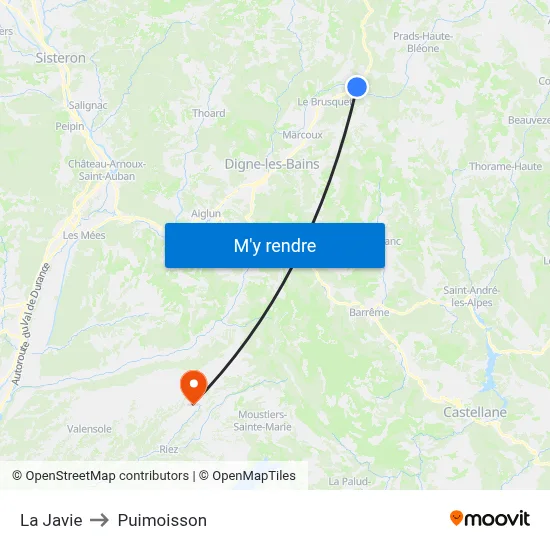 La Javie to Puimoisson map