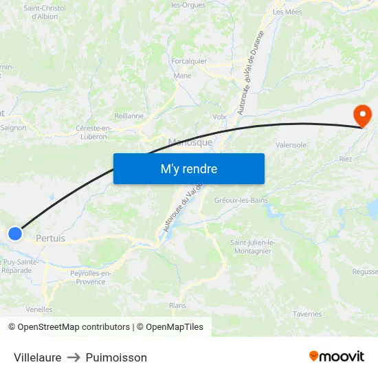 Villelaure to Puimoisson map