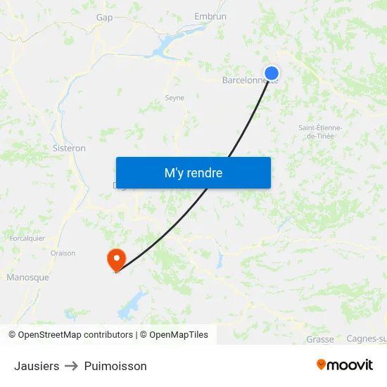 Jausiers to Puimoisson map