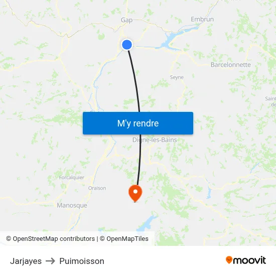Jarjayes to Puimoisson map